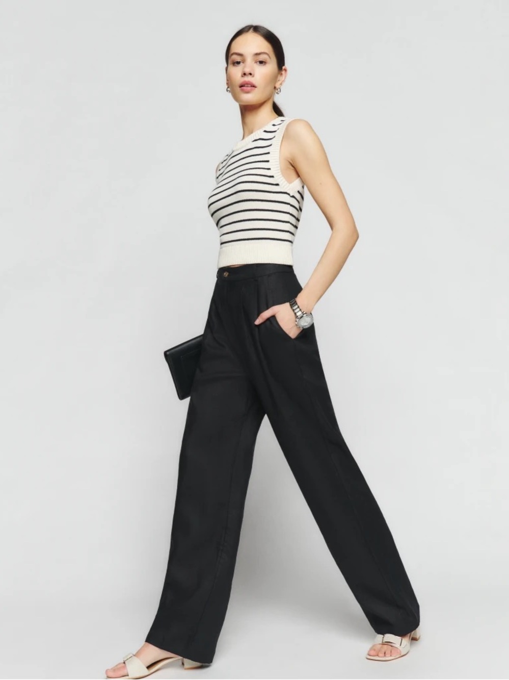 Reformation Mason Black High-Rise Wide-Leg Trousers (NWT)